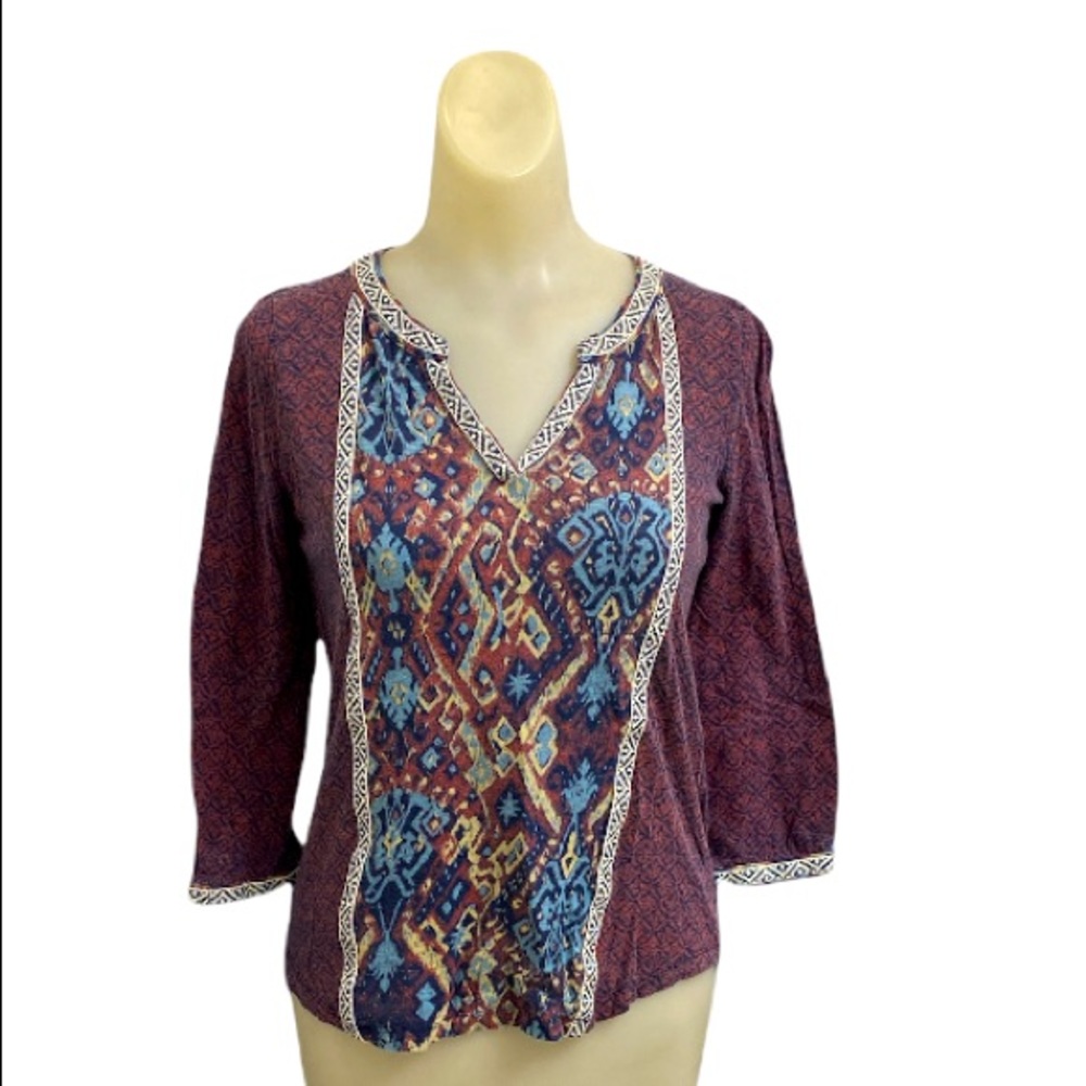 Lucky Brand 3/4 Sleeve Shirt Size XS Boho Aztec Bohemian Western